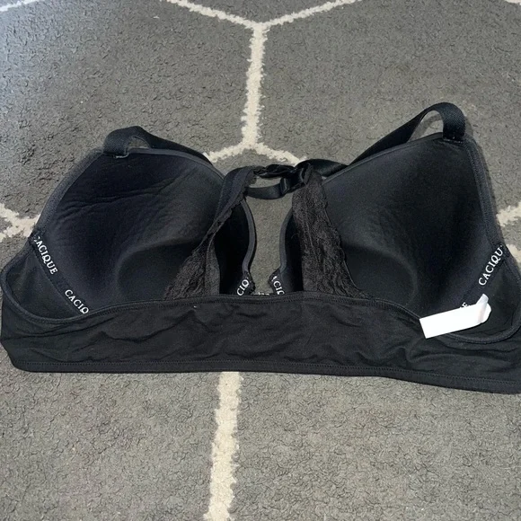 Cacique Front-Close Cotton Boost Plunge Black Bra Size 44C - Picture 6 of 8
